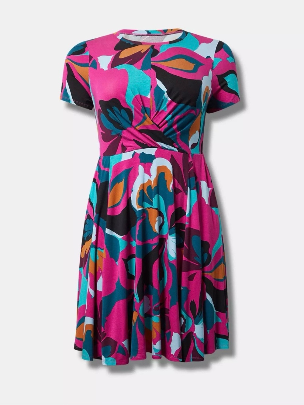 Torrid Fuchsia Mix Floral Twist-Front Mini Dress